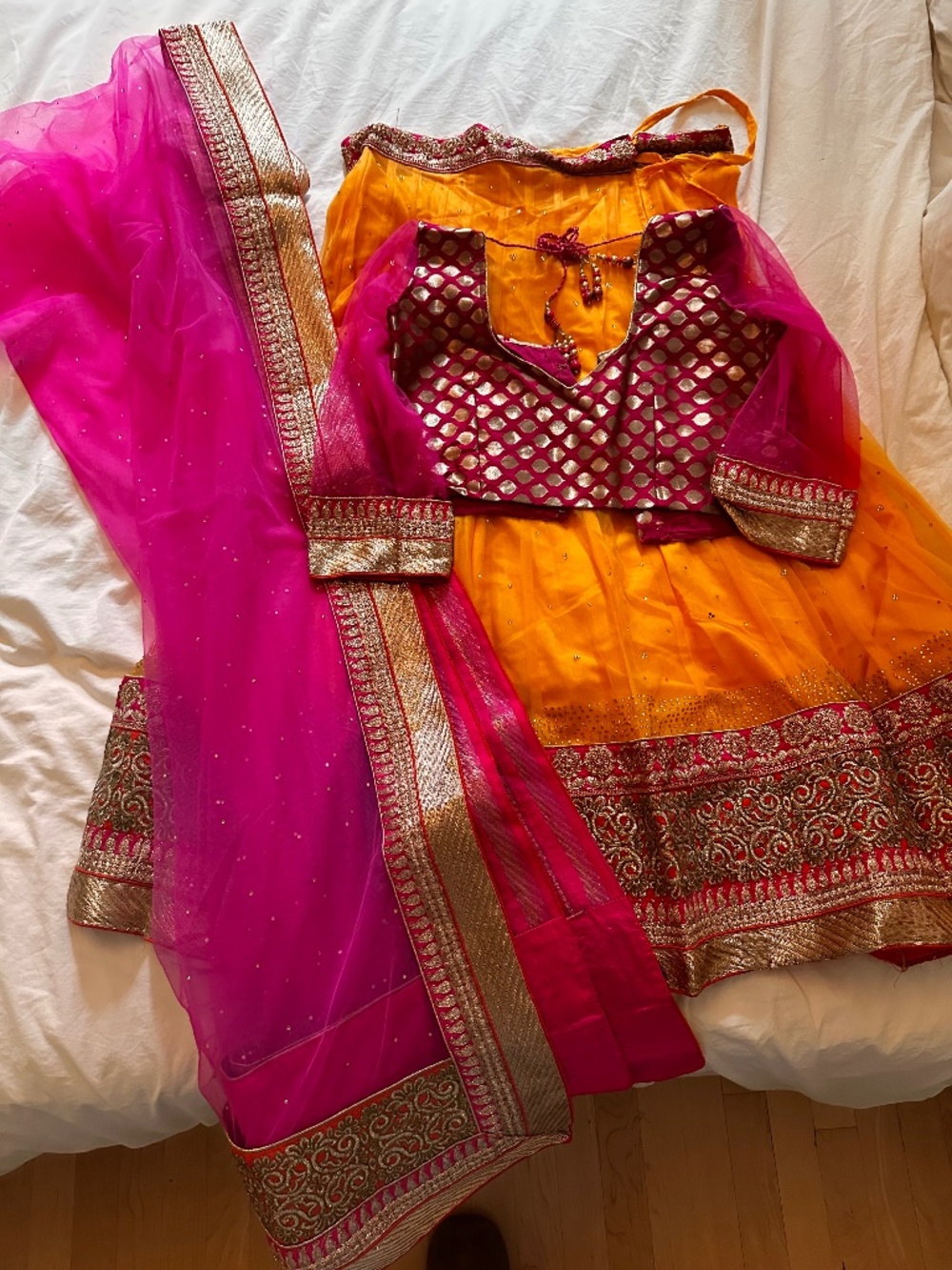 Beautiful net lengha with brocade blouse